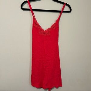 Intimately Free People Red Lace Trim Women's Criss Cross Back Night Gown Sz XS